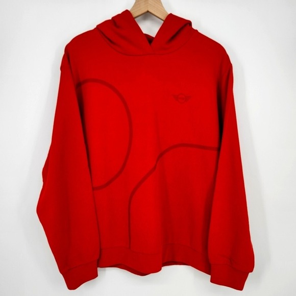 MINI Cooper NWT Rebel Red Graphic Hoodie Sweatshirt Womens Large Logo Organic